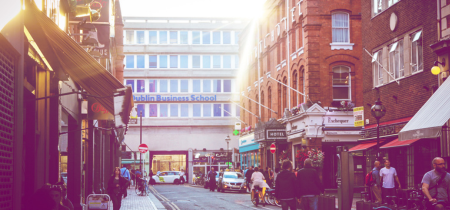 An Image of the DBS campus on Georges Street with people walking in front of it